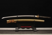 HY-267精雕黄铜鎏金银剑装-高锰钢镜面全磨三色研磨武士刀——虎彻